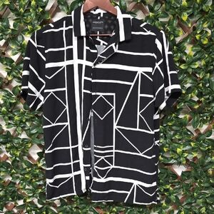 Denim & Flower Black and White Geometric Men's Shirt